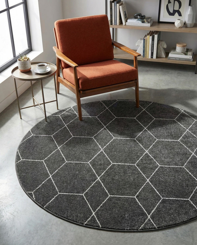 Trellis Mosaic Collection Area Rug - Arborville (Dark Gray) Round Dark Gray  lifestyle 53