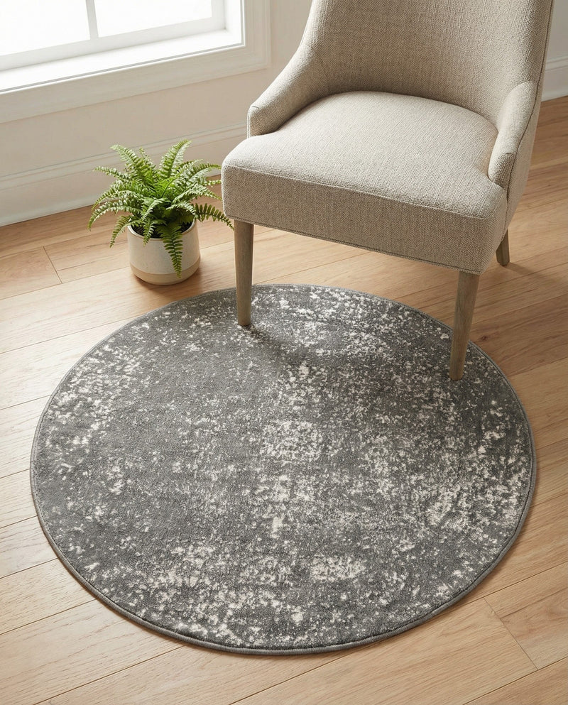 Riviera Elegance Collection Area Rug - Antibes (Dark Gray) Round Dark Gray  lifestyle 56