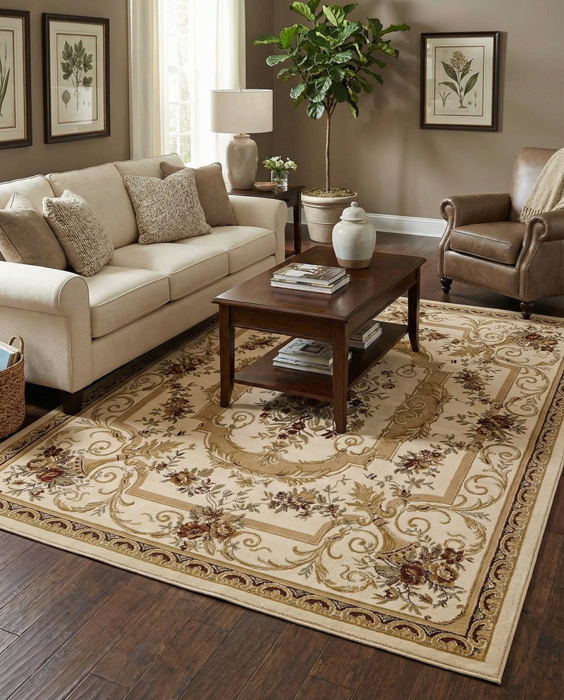 Versailles Elegance Collection Area Rug -  Louveciennes (Cream) Rectangle Cream  lifestyle 17