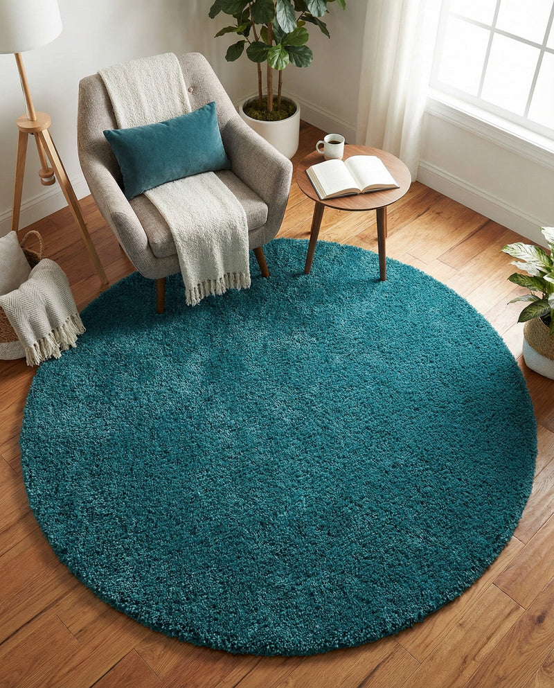Cozy Comfort Shag Collection Area Rug - Haven (Turquoise) Round Turquoise  lifestyle 71
