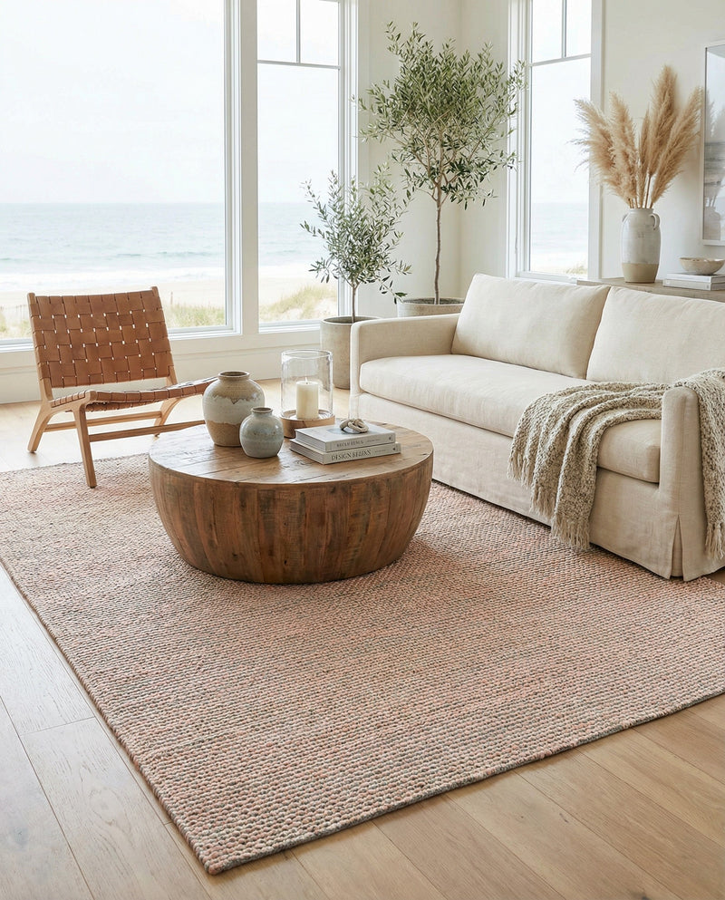Coastal Haven Striped Jute Collection Area Rug - Marina Rectangle Pink and Gray  lifestyle 13
