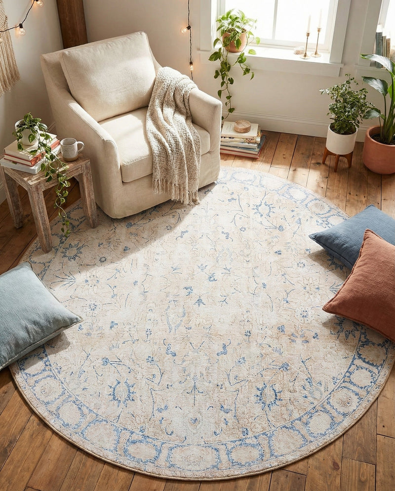 Heritage Elegance Collection Area Rug -  Nijo Round Beige  lifestyle 25