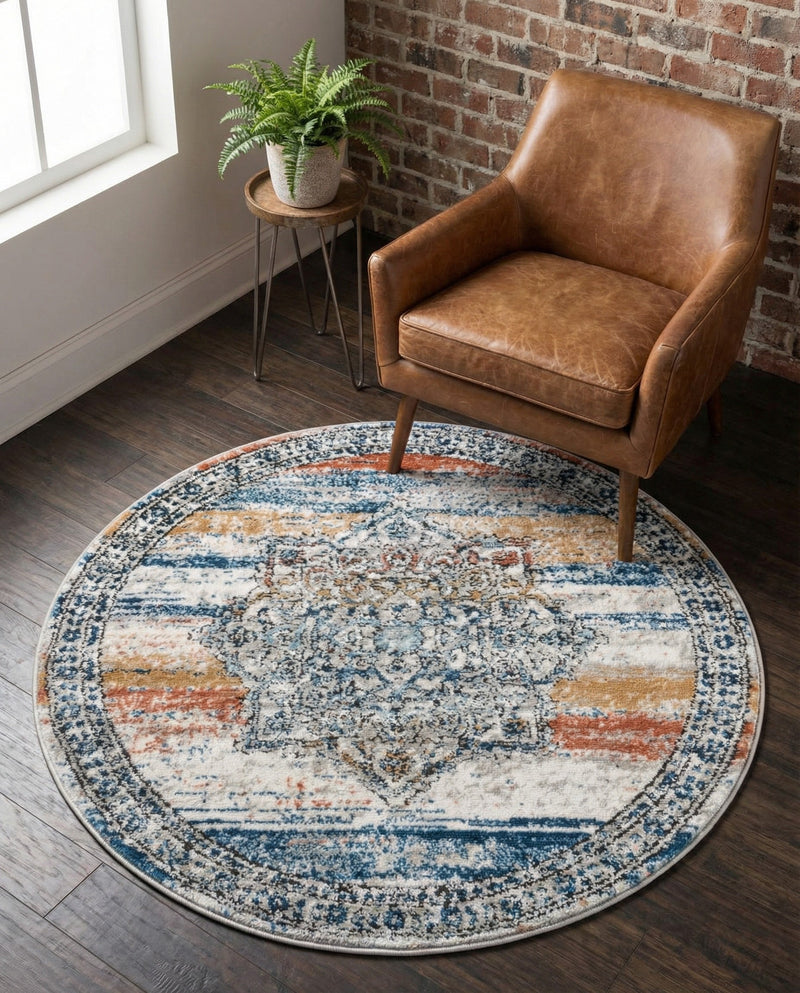 Mykonos Manor Collection Area Rug -  Tinos (Multi) Round Multi  lifestyle 75