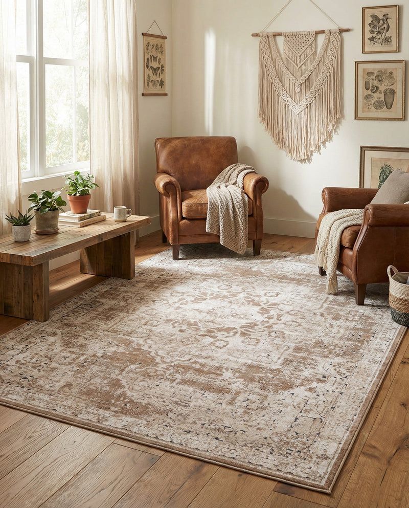 Coastal Manor Collection Area Rug -  Pelican Rectangle Khaki  lifestyle 46
