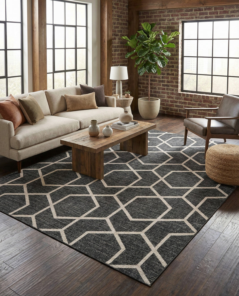 Geo Garden Lattice Collection Area Rug - Savannah Rectangle Charcoal Gray  lifestyle 20
