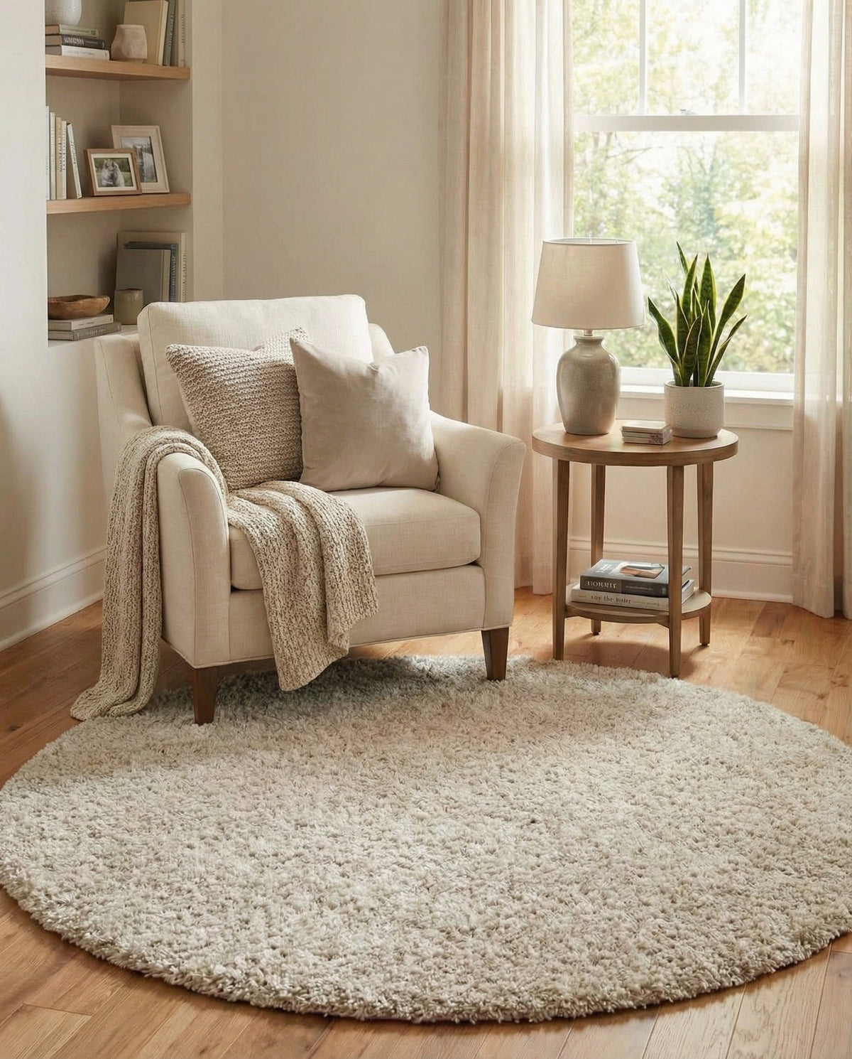 Cozy Cove Shag Collection Area Rug -  Harbor Round Ivory  lifestyle 168