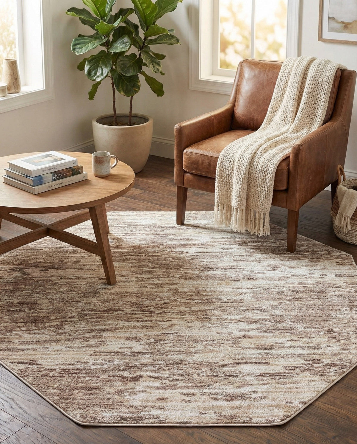 Serenity Sands Collection Area Rug - Dunescape Octagon Brown  lifestyle 114