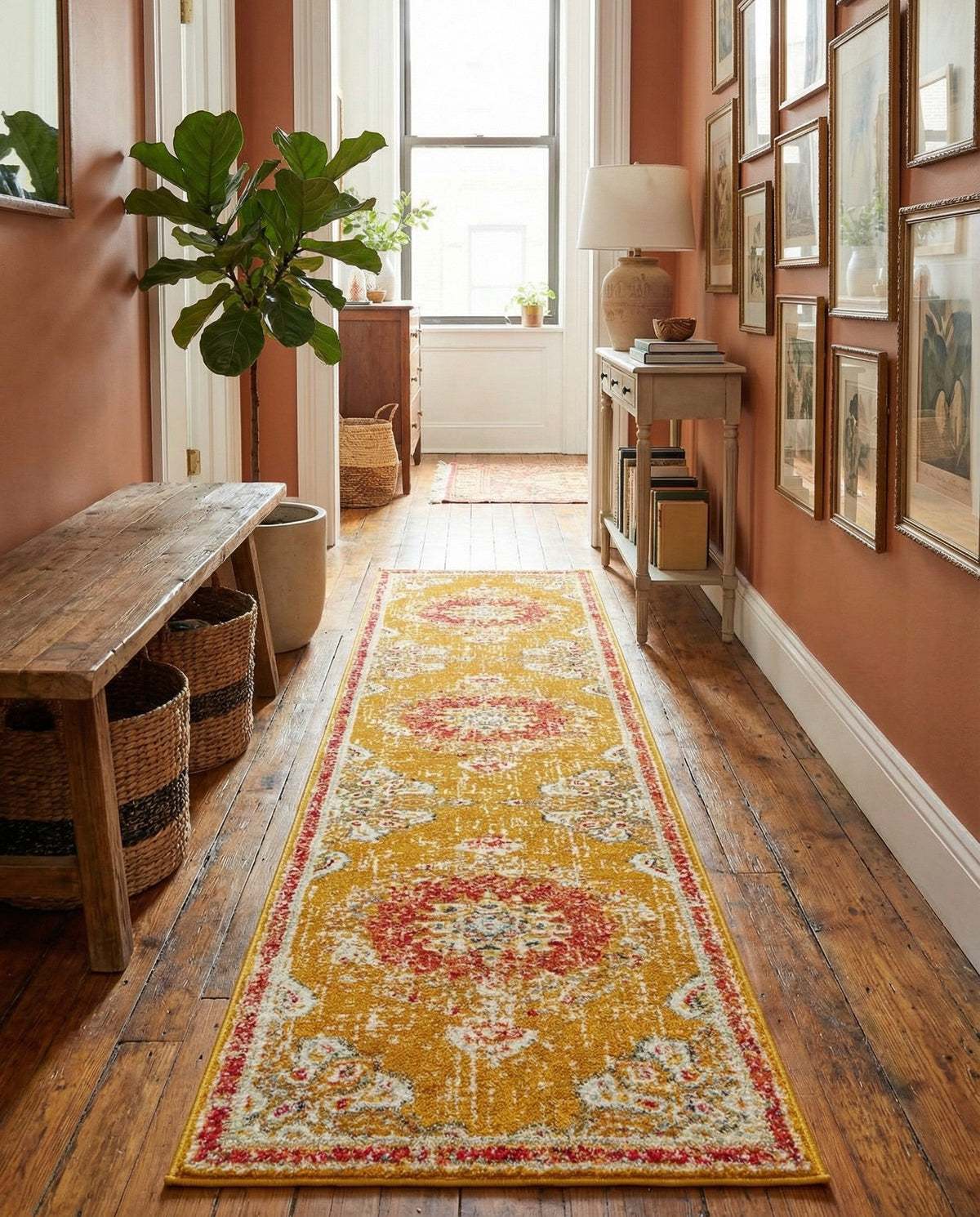 Brighton Terrace Collection Area Rug - Hove (Gold) Runner Gold  lifestyle 127