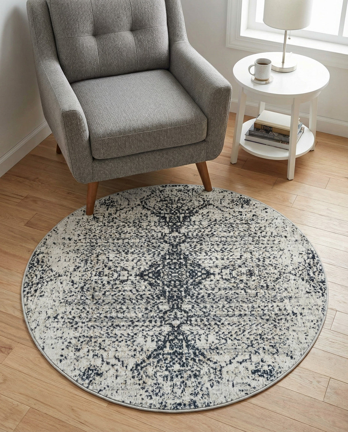 Aegean Elegance Washables Collection Area Rug -  Naxos Round Black and White  lifestyle 122