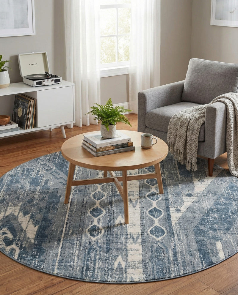 Cascade Range Collection Area Rug - Hood (Blue Gray) Round Blue Gray  lifestyle 32
