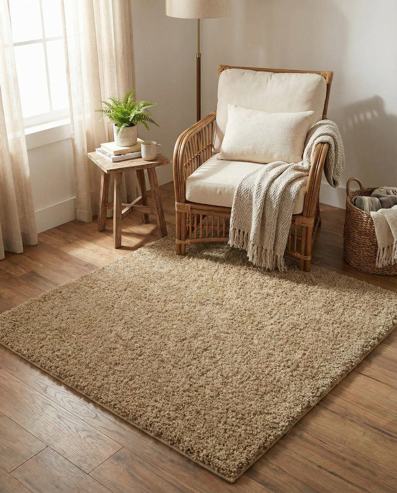 Cozy Comfort Shag Collection Area Rug - Haven (Khaki) Square Khaki  lifestyle 46