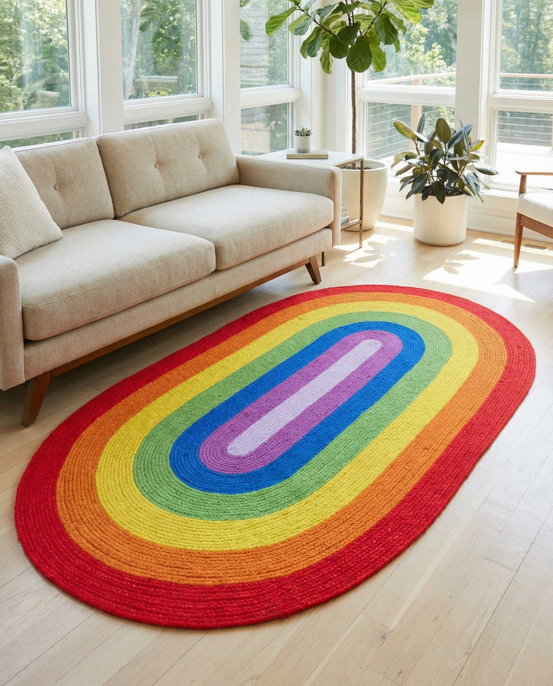 Sunset Isle Wool Braids Collection Area Rug - Paradise Oval Multi  lifestyle 67