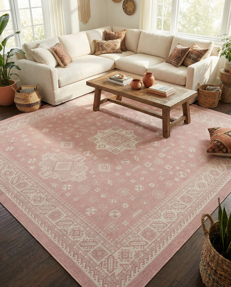Tribal Terrace Treasures Collection Area Rug -  Incan Isle (Pink) Square Pink  lifestyle 58