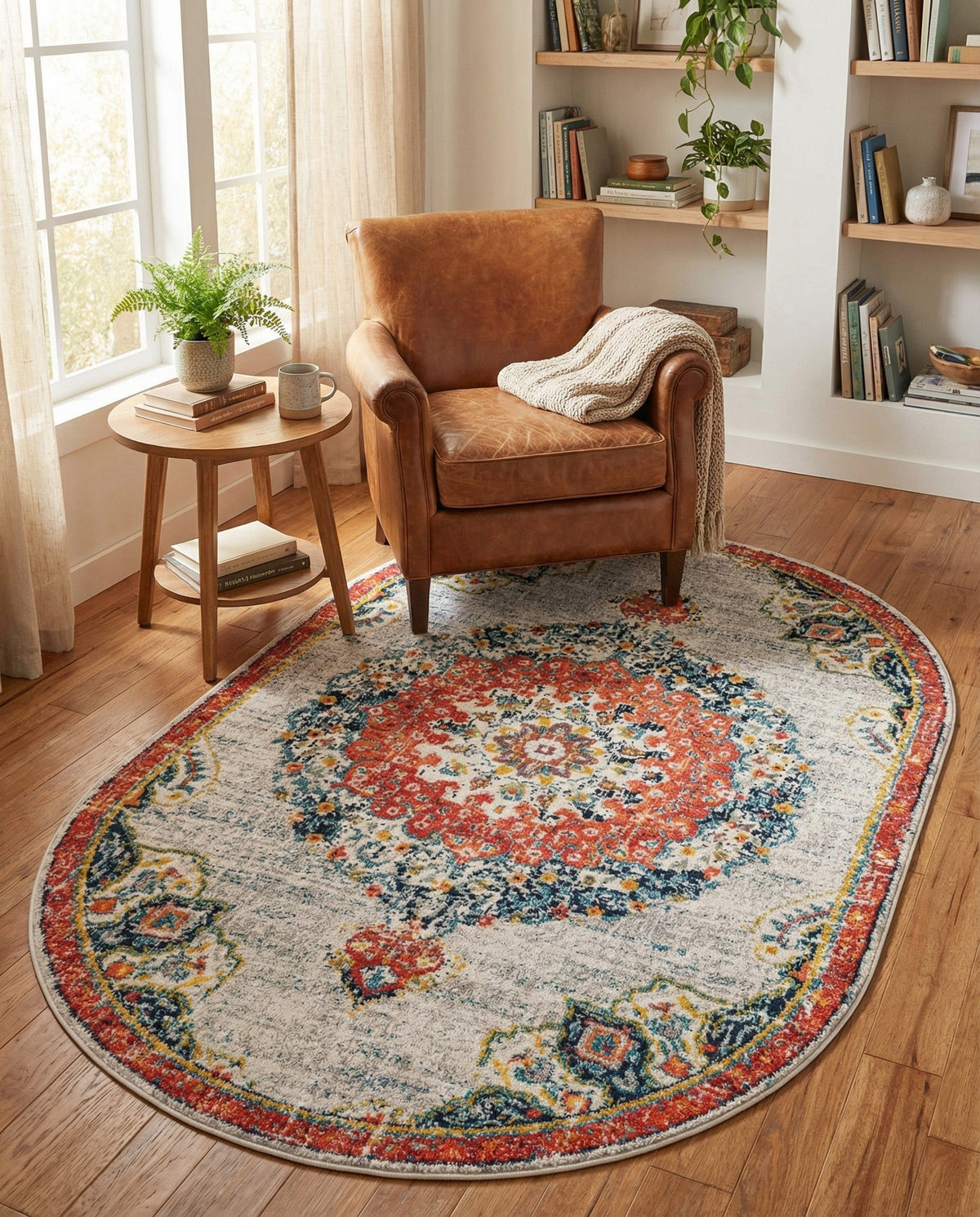 Brighton Terrace Collection Area Rug - Hove (Ivory) Oval Ivory  lifestyle 96