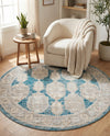 Seville Stripes Collection Area Rug -  Granada (Blue) Round Blue  lifestyle 71