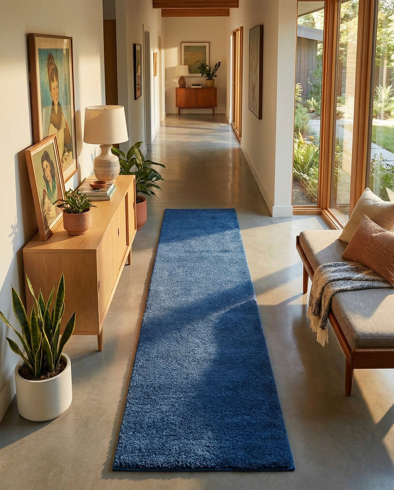 Solid Shag Seaside Collection Area Rug - Azure Cove (Navy Blue) Runner Navy Blue  lifestyle 69