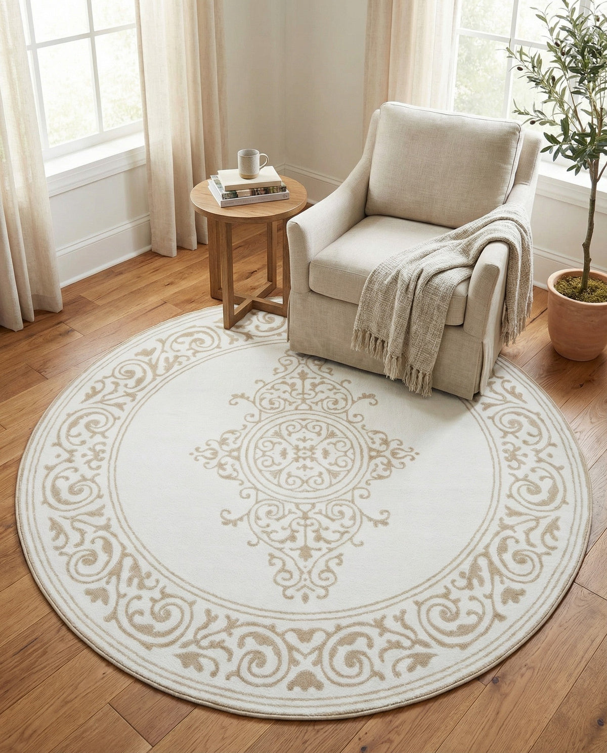 Sanctuary Retreat Collection Area Rug - Haven Round Snow White  lifestyle 148
