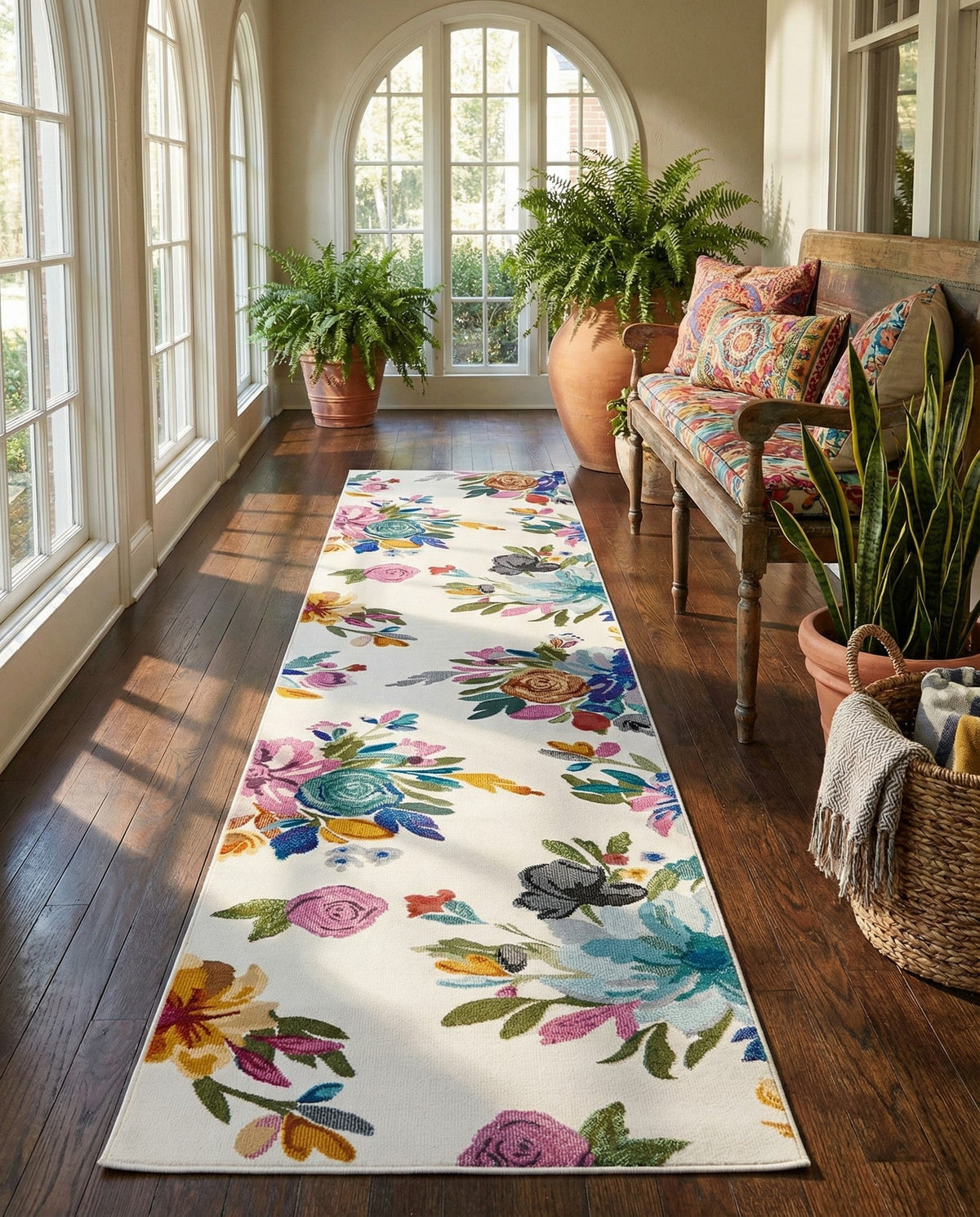 Meadow Breeze Collection Area Rug - Wildflower Runner Ivory  lifestyle 143