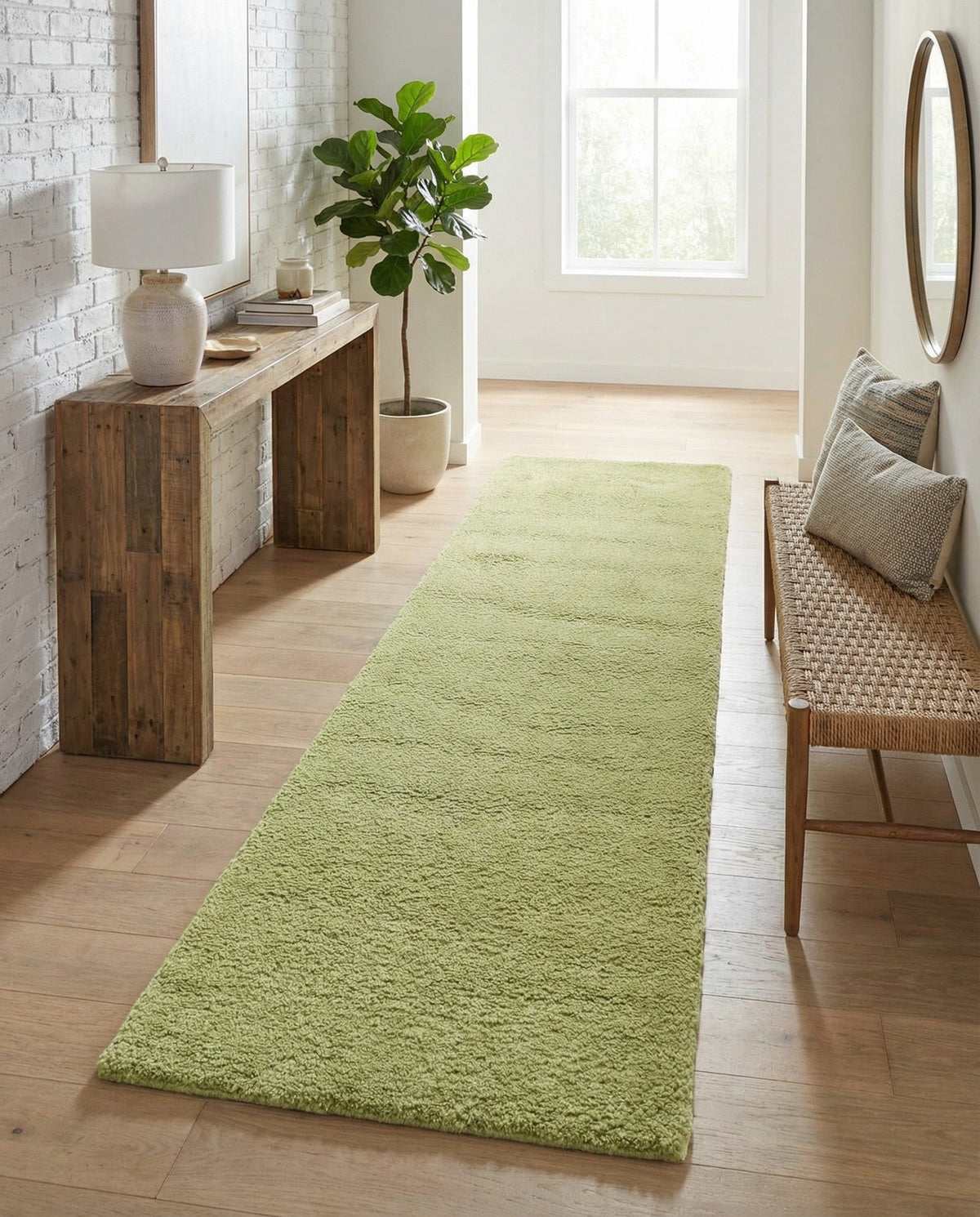 Solid Shag Seaside Collection Area Rug - Azure Cove (Light Green) Runner Light Green  lifestyle 39