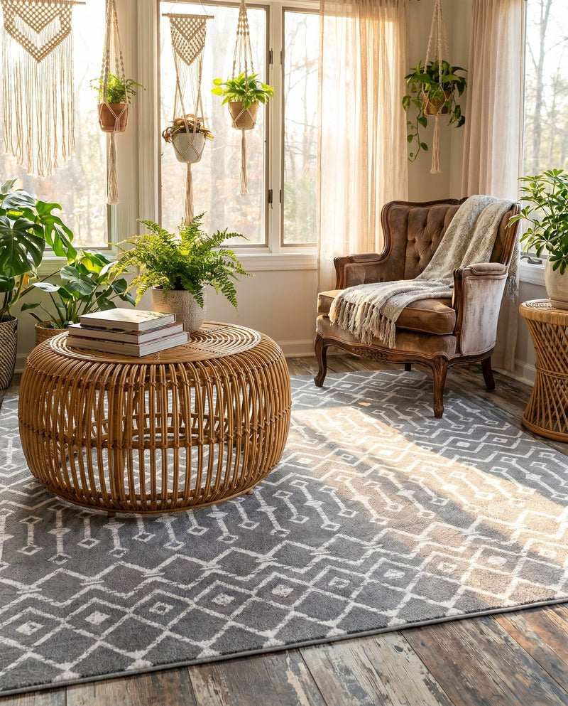 Marrakech Lattice Collection Area Rug - Medina (Gray) Square Gray  lifestyle 42