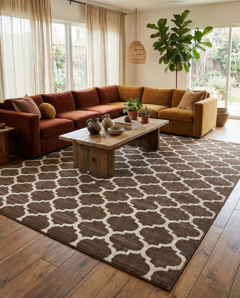 Lattice Gardens Collection Area Rug -  Bloomfield (Brown) Rectangle Brown  lifestyle 13