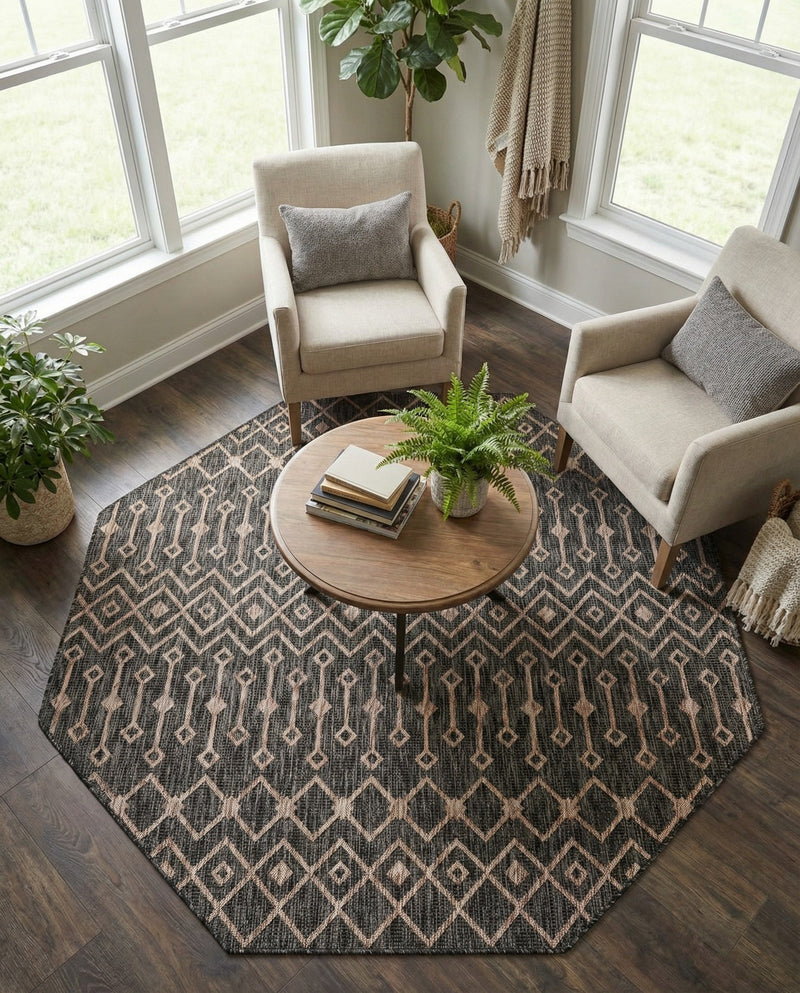 Savannah Pergola Collection Area Rug -  Pergola (Charcoal Gray) Octagon Charcoal Gray  lifestyle 88