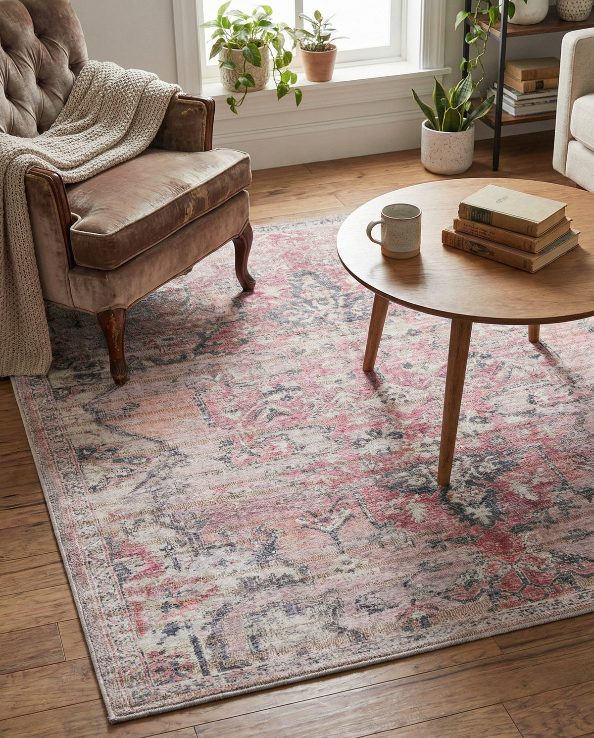 Vintage Memories Collection Area Rug - Echoes Square Beige pink  lifestyle 106