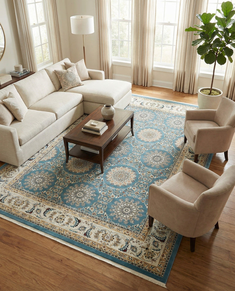 Persian Elegance Collection Area Rug -  Mashhad Rectangle Blue  lifestyle 8