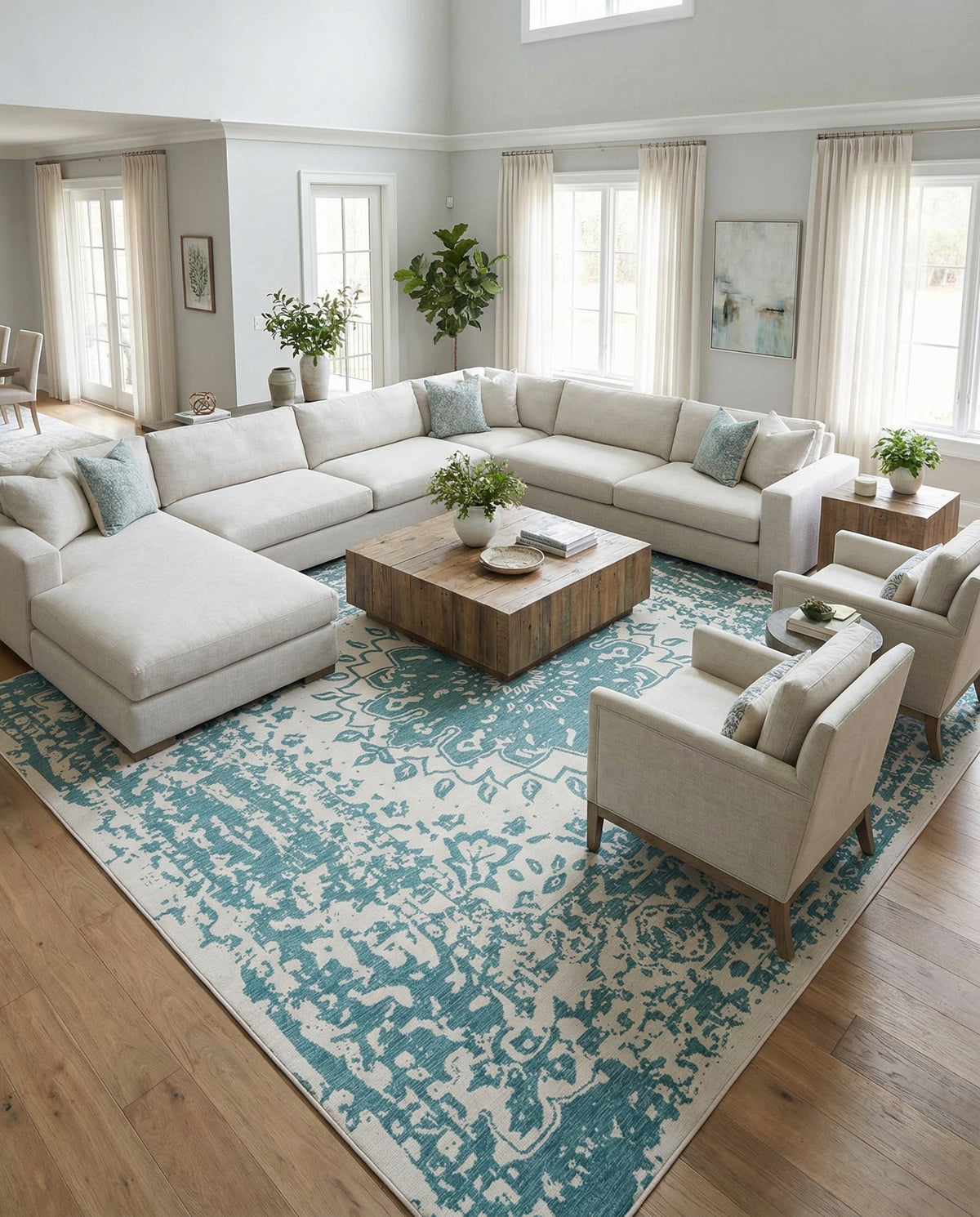 Patio Heritage Collection Area Rug -  Lafayette (Aqua) Square Aqua  lifestyle 79