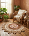 Woven Seaside Jute Collection Area Rug - Coastalhaven (Natural White Orange Pink) Round Natural White Orange Pink  lifestyle 24