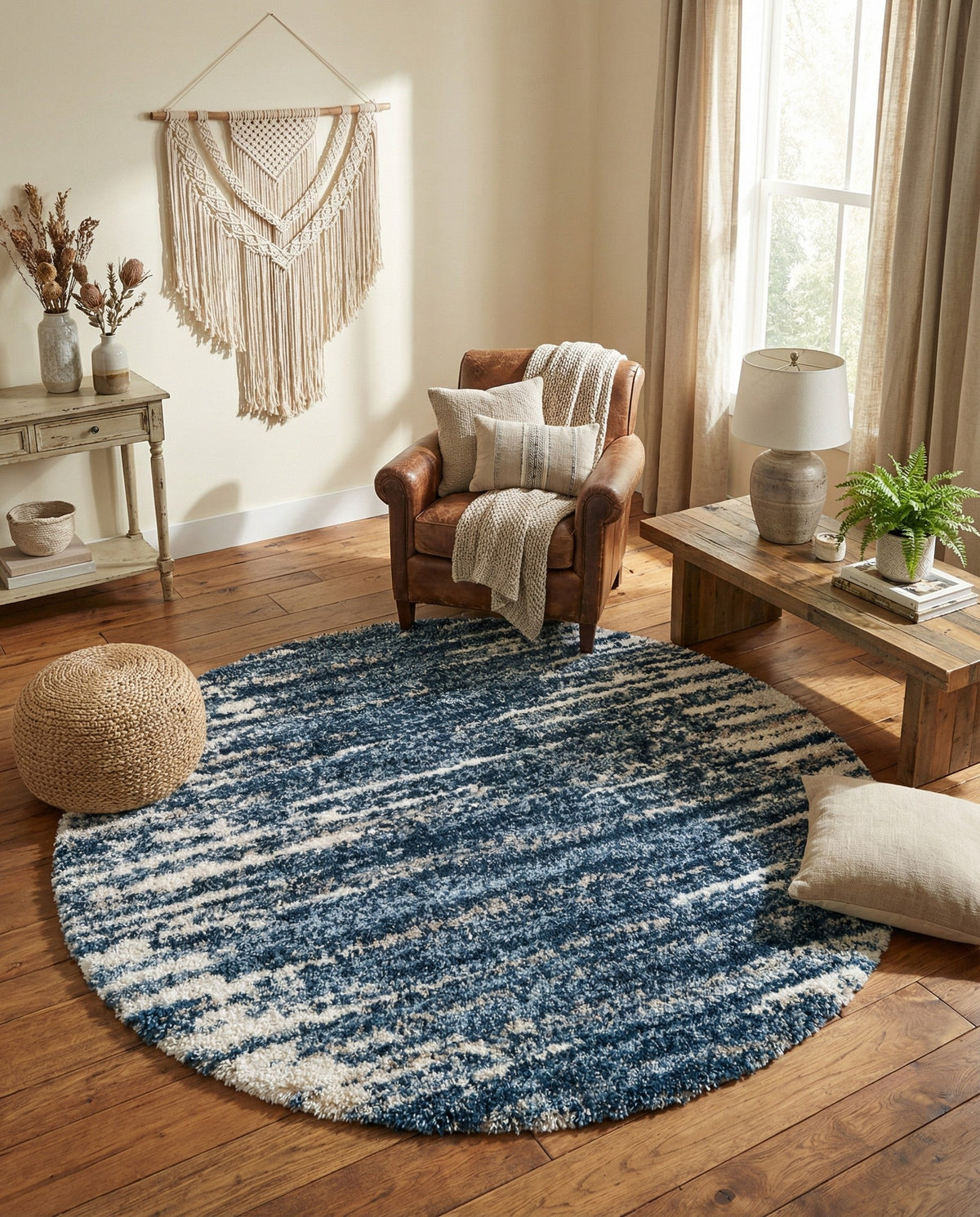 Tranquil Tides Shag Collection Area Rug - Marina Round Blue  lifestyle 146