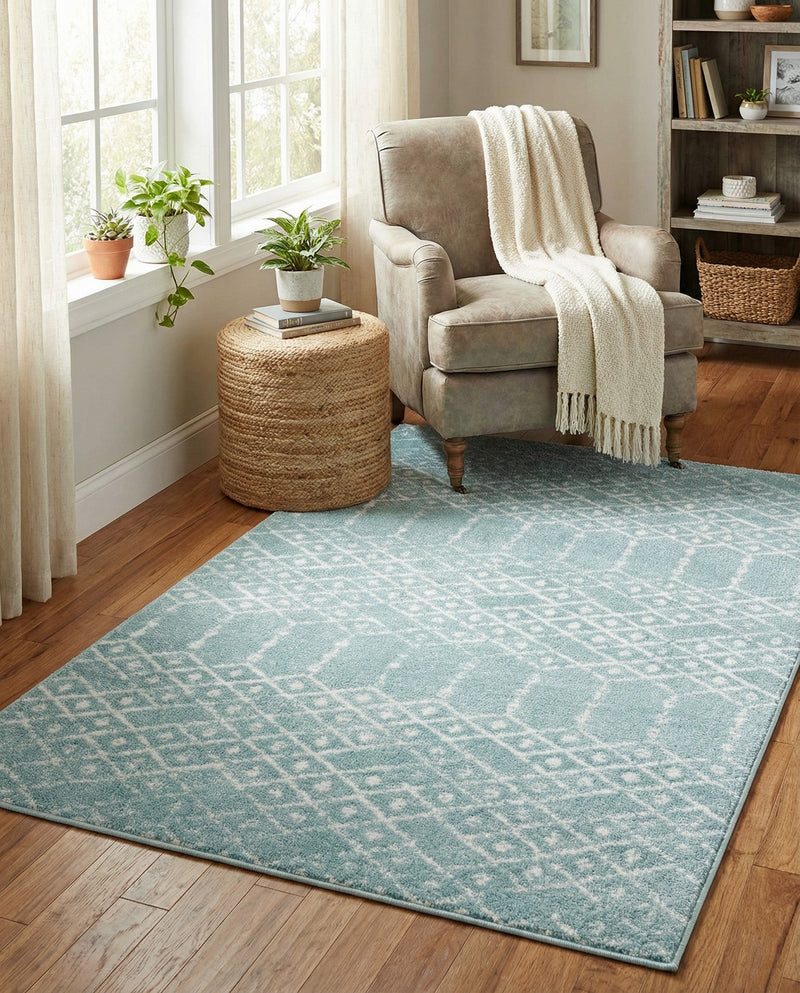 Marrakesh Lattice Collection Area Rug - Casablanca (Aqua) Rectangle Aqua  lifestyle 15