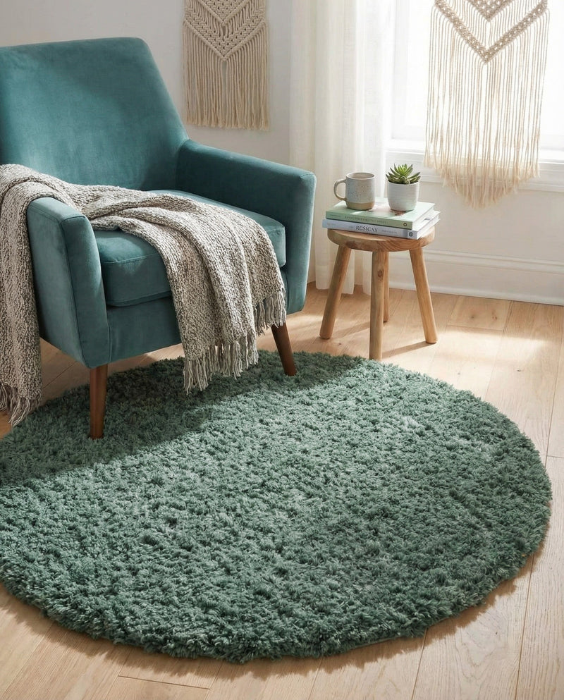 Eternal Plush Oasis Collection Area Rug -  Tranquility (Forest Green) Round Forest Green  lifestyle 69