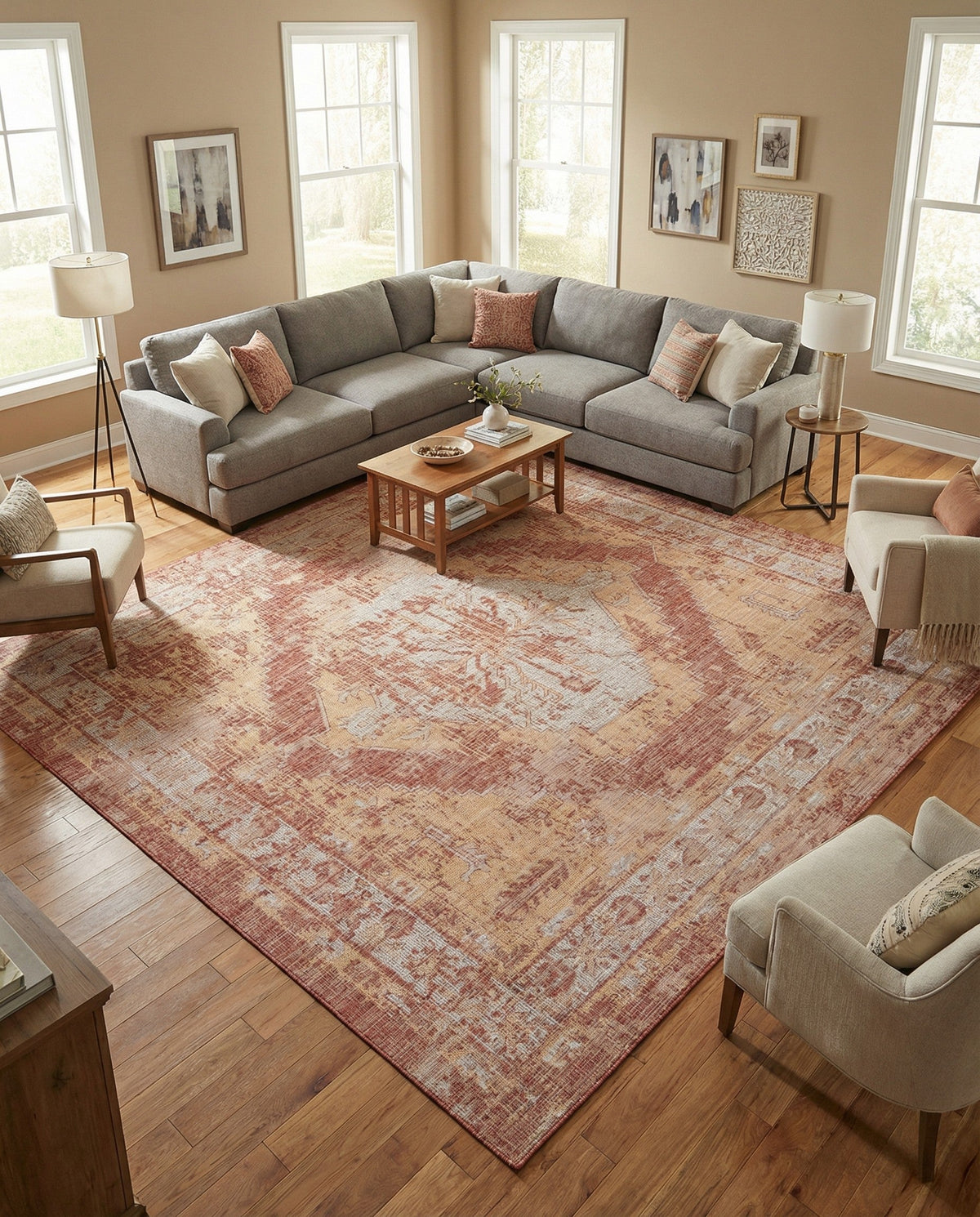Patio Heritage Collection Area Rug -  Augusta (Rust Red) Square Rust Red  lifestyle 104