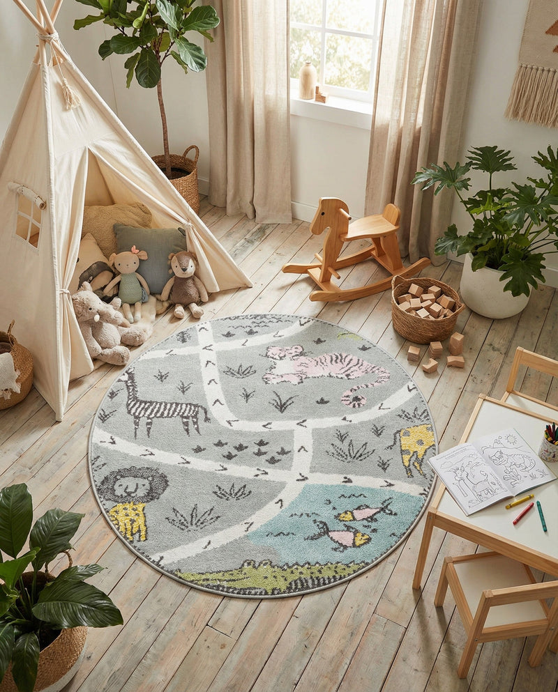 Wonder Tykes Collection Area Rug -  Enigma Round Gray  lifestyle 67