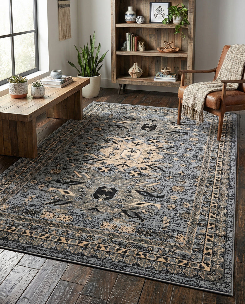 Tabriz Tapestries Collection Area Rug - Azerbaijan (Gray) Rectangle Gray  lifestyle 25