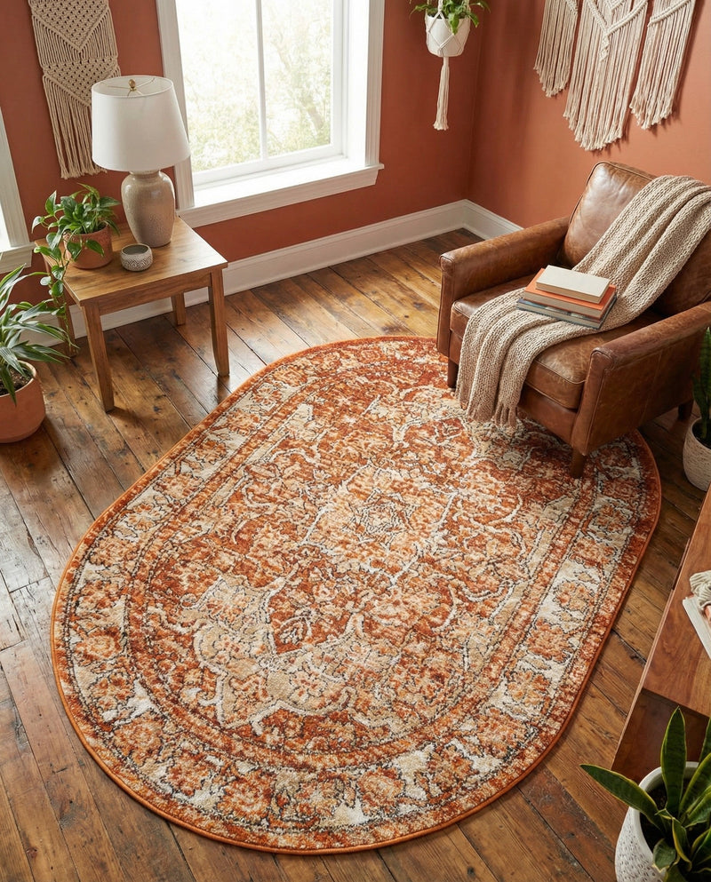 Savannah Soiree Collection Area Rug -  Everglade (Rust Red) Oval Rust Red  lifestyle 50
