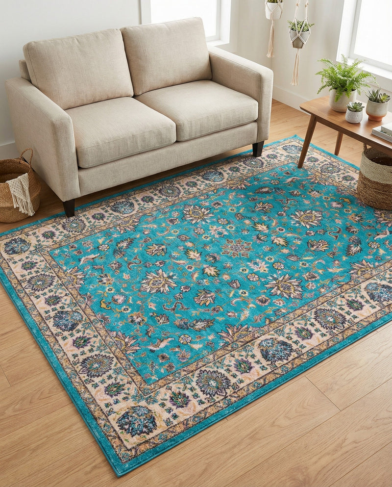 Casablanca Tapestry Collection Area Rug -  Marrakech (Arctic Aqua Blue) Rectangle Arctic Aqua Blue  lifestyle 6