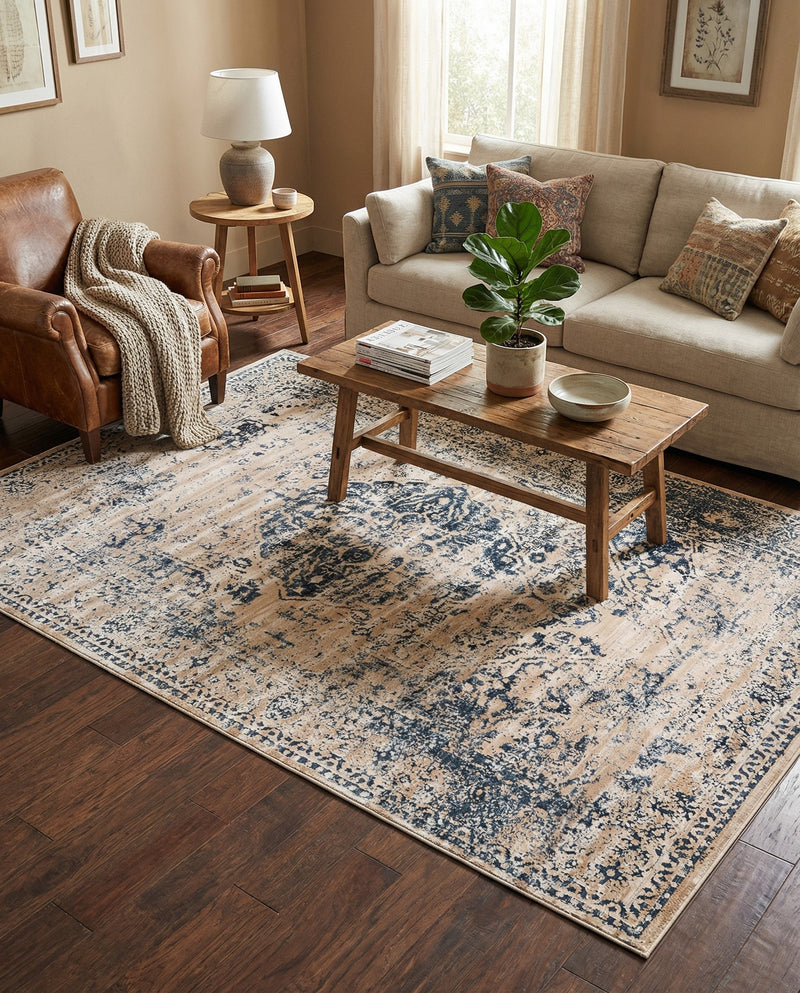 Coastal Manor Collection Area Rug -  Dunes Rectangle Dark Blue  lifestyle 9