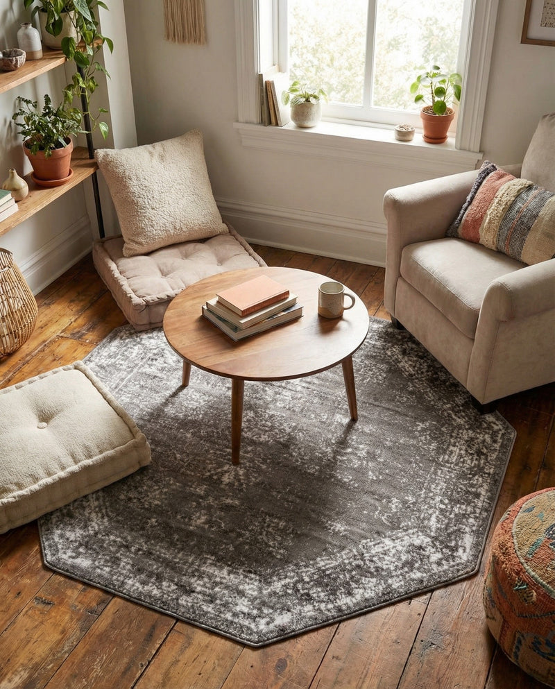 Riviera Elegance Collection Area Rug - Antibes (Dark Gray) Octagon Dark Gray  lifestyle 52