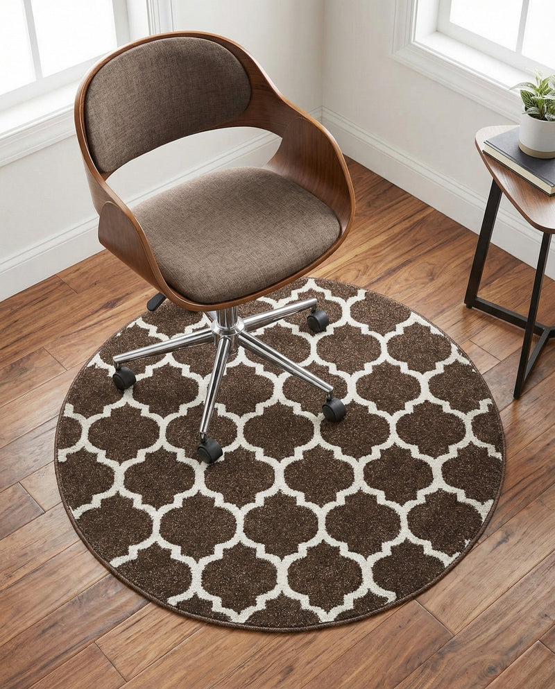 Lattice Gardens Collection Area Rug -  Bloomfield (Chocolate Brown) Round Chocolate Brown  lifestyle 48