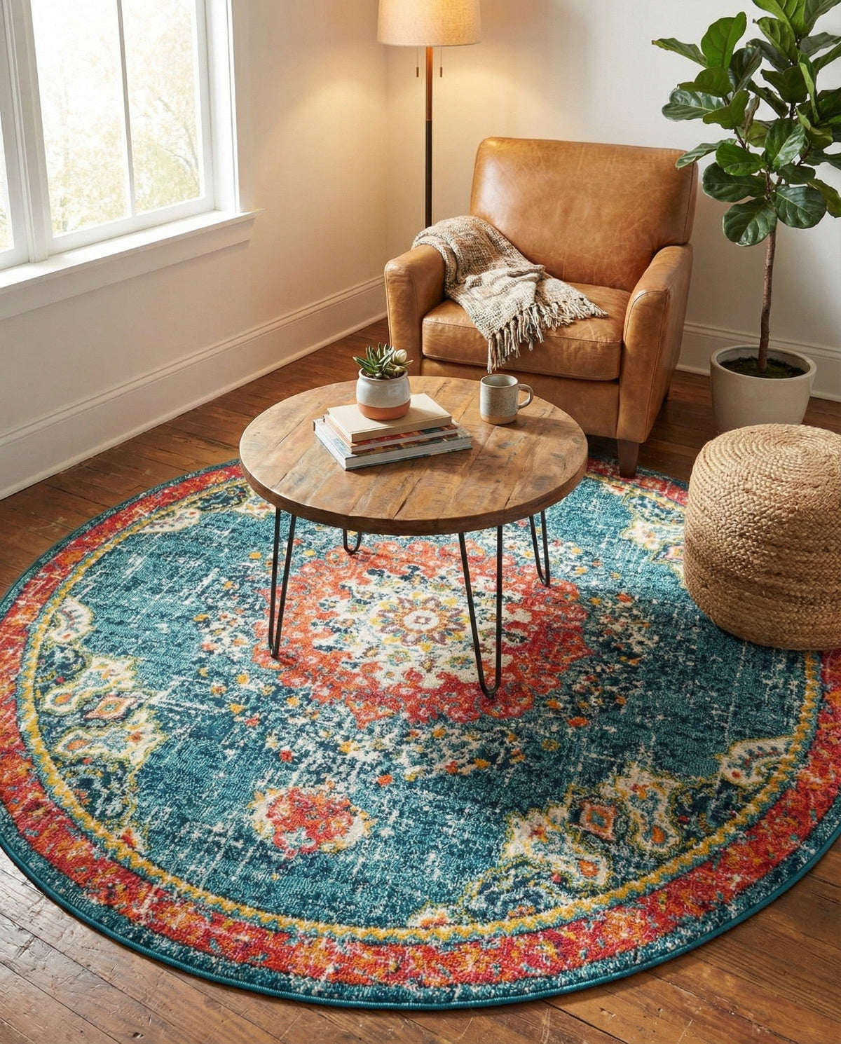 Brighton Terrace Collection Area Rug - Hove (Blue) Round Blue  lifestyle 100