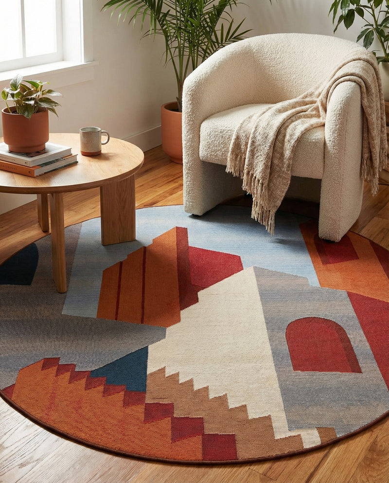 Urban Terrace Collection Area Rug -  Patio Round Multi  lifestyle 64