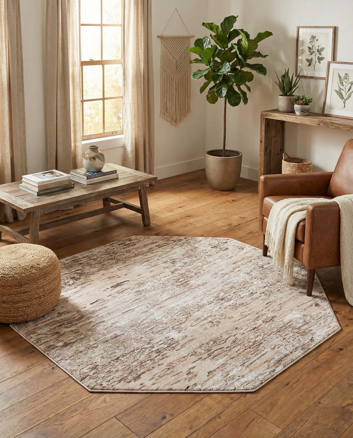 Serenity Sands Collection Area Rug - Dunescape Octagon Brown  lifestyle 137