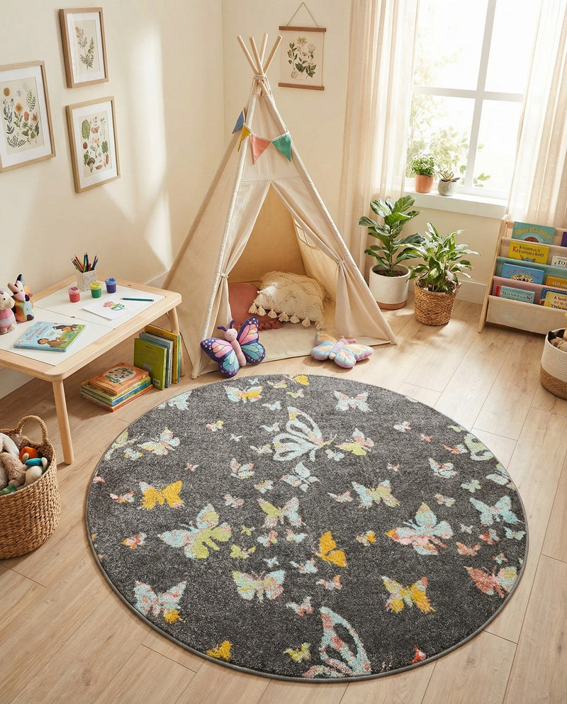 Wonder Tykes Collection Area Rug -  Carnival Round Charcoal Gray  lifestyle 55