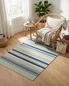 Coastal Stripe Dhurrie Collection Area Rug - Seashore Rectangle Aqua Blue and Gray  lifestyle 44
