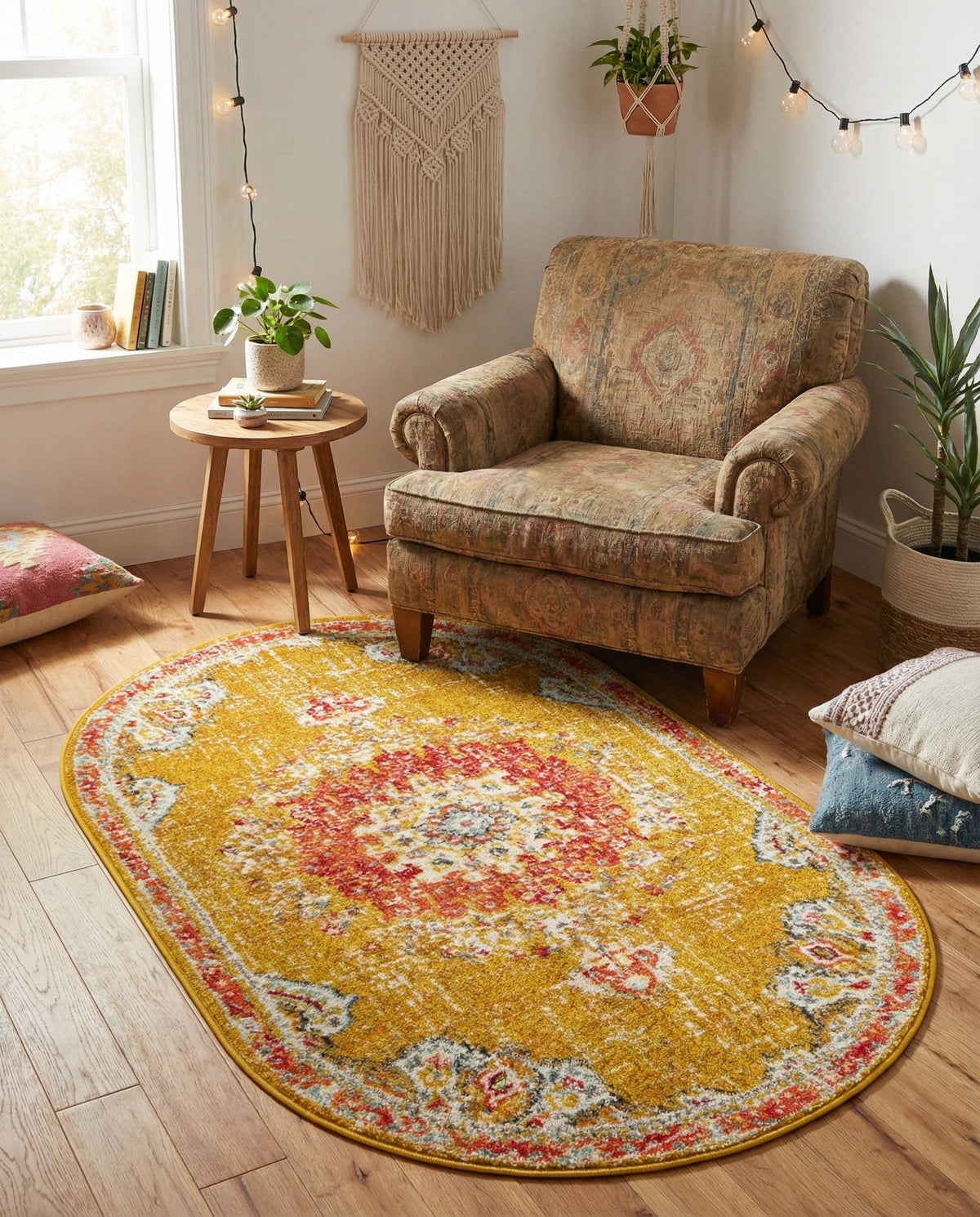 Brighton Terrace Collection Area Rug - Hove (Gold) Oval Gold  lifestyle 113