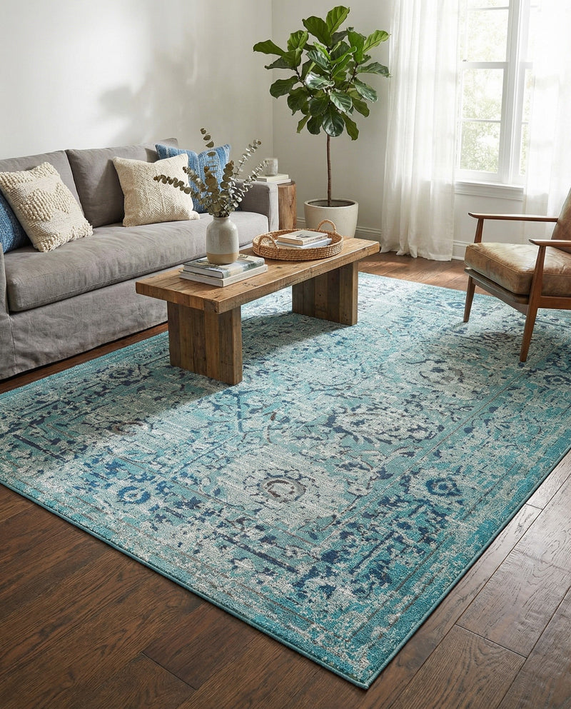 Chateau Elegance Collection Area Rug -  Louvre Rectangle Light Blue  lifestyle 47