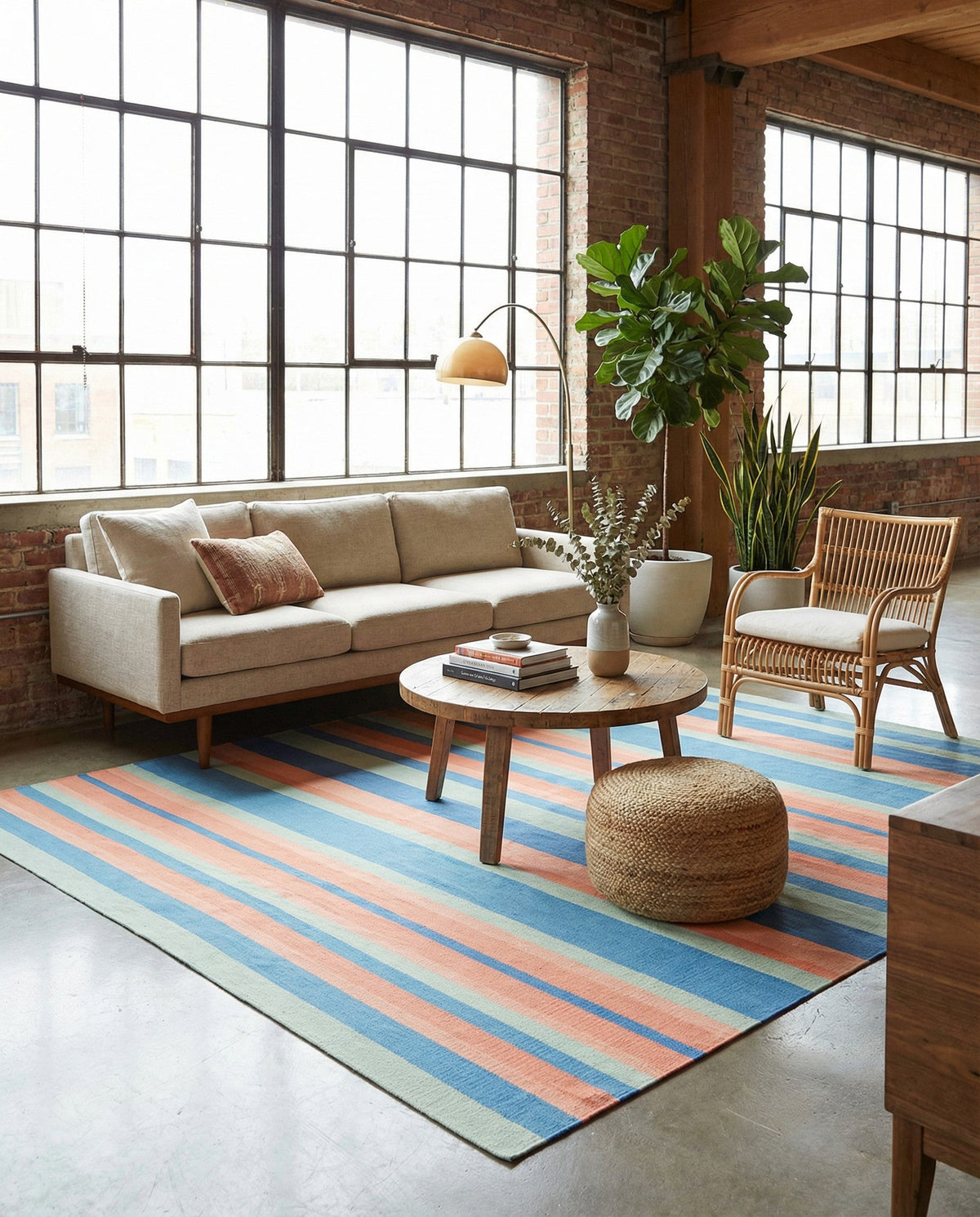 Coastal Stripe Dhurrie Collection Area Rug - Seashore Square Multi  lifestyle 101