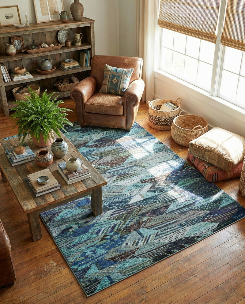 Sedona Vista Collection Area Rug -  Yucca Rectangle Blue  lifestyle 15